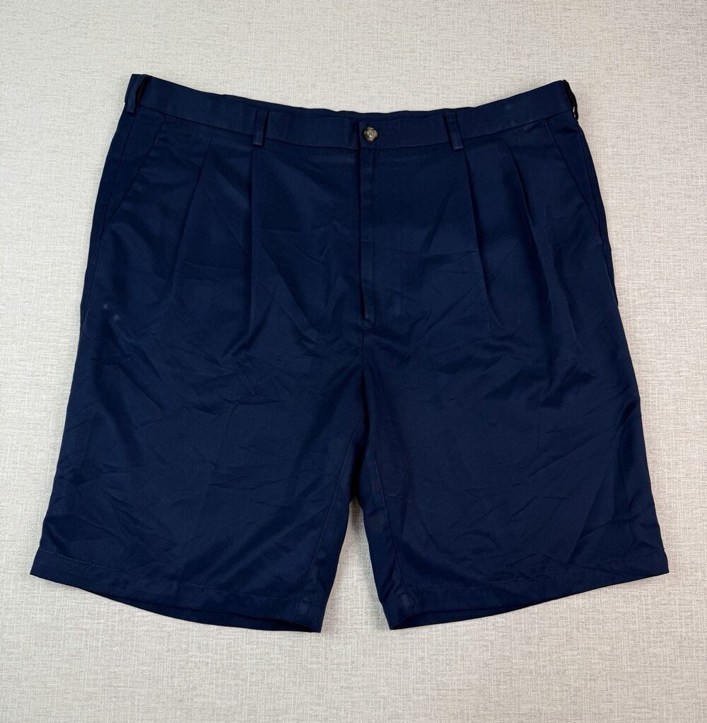 Roundtree & Yorke Men’s Shorts 46 Navy Blue Pleated Polyester Dress Casual